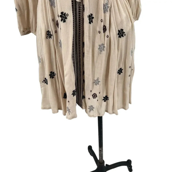 Free People Stargazer Embroidered Mini Dress Natural Beige Tan Size Small - Picture 6 of 13